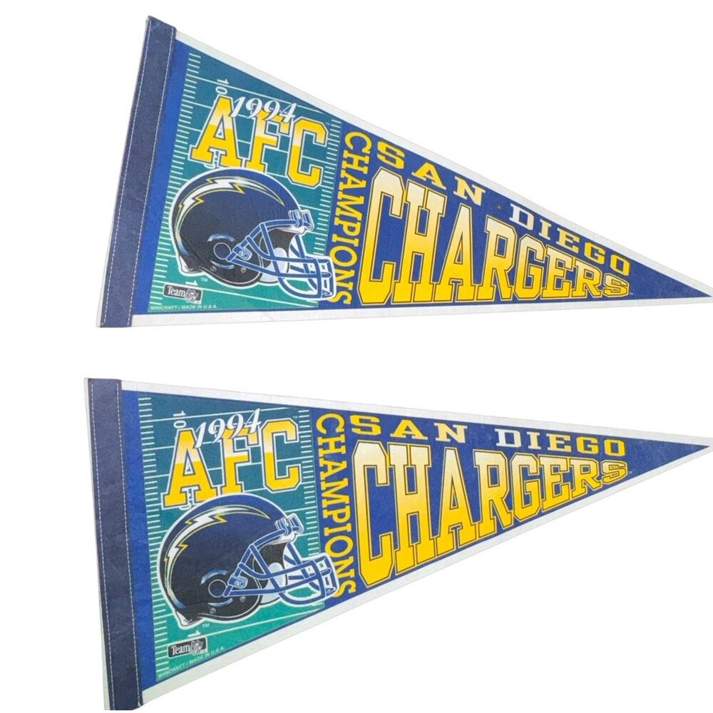 Lot of 2 Vintage San Diego Chargers 1994 AFC Champions Felt Pennants NFL Helmet